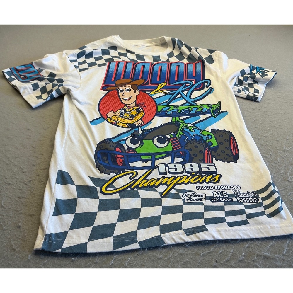 Disney Vintage Toy Story Woody & RC Racing Graphic T-Shirt 1995 Champions Small
